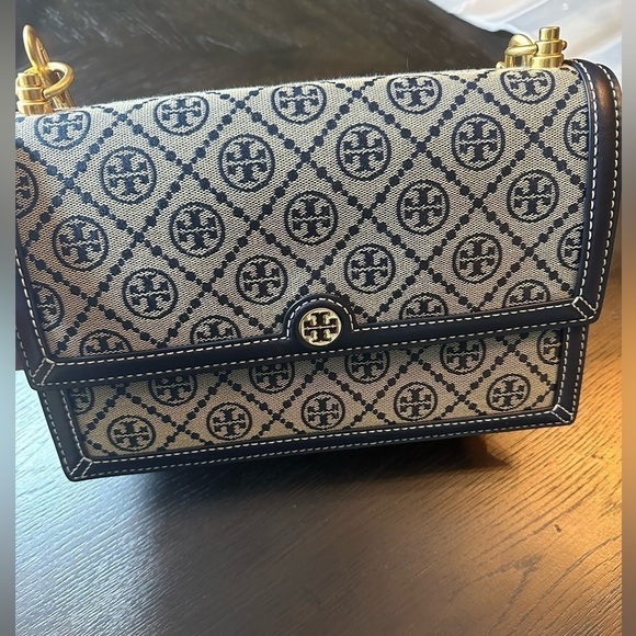 Tory Burch T Monogram Jacquard Shoulder/Crossbody Bag navy blue - Picture 3 of 10